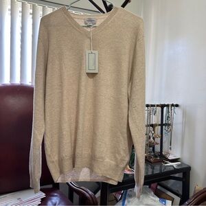 Cashmeren NWT Men’s Merino Wool Cashmere Blend V-Neck Sweater Beige XL